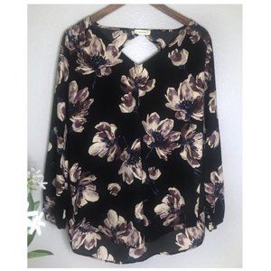 Crescent Black Floral Long Sleeve Blouse